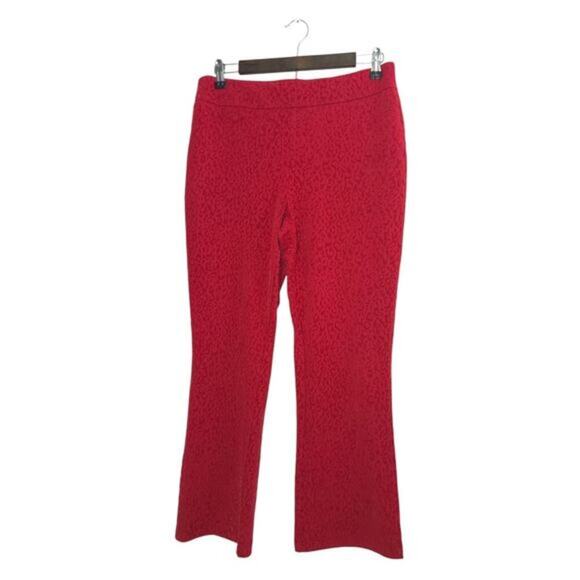 NANETTE LEPORE Textured Leopard Print Straight Leg Pants Red Stretch Size M - Picture 1 of 8
